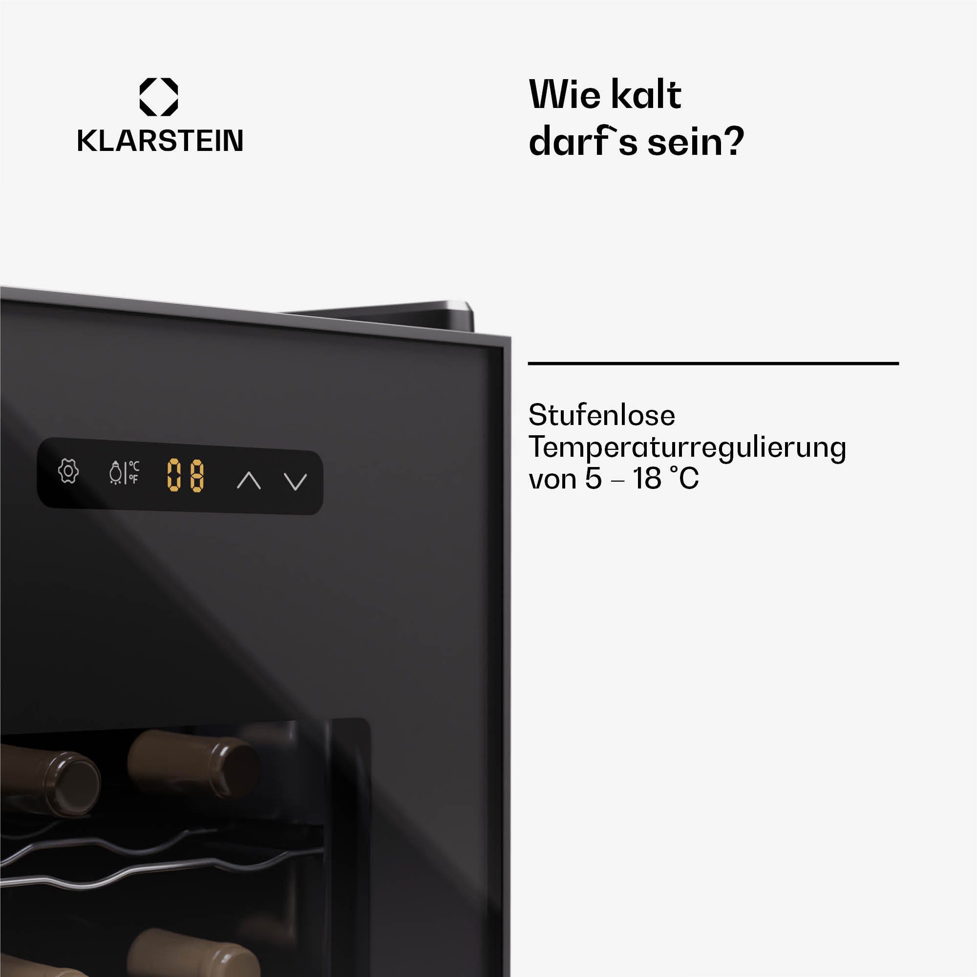 Klarstein Weinkühlschrank Silent Vino 12 Uno, für 12 Standardflaschen á 0,75l,Wein Flaschenkühlschrank Weintemperierschrank Weinschrank Kühlschrank