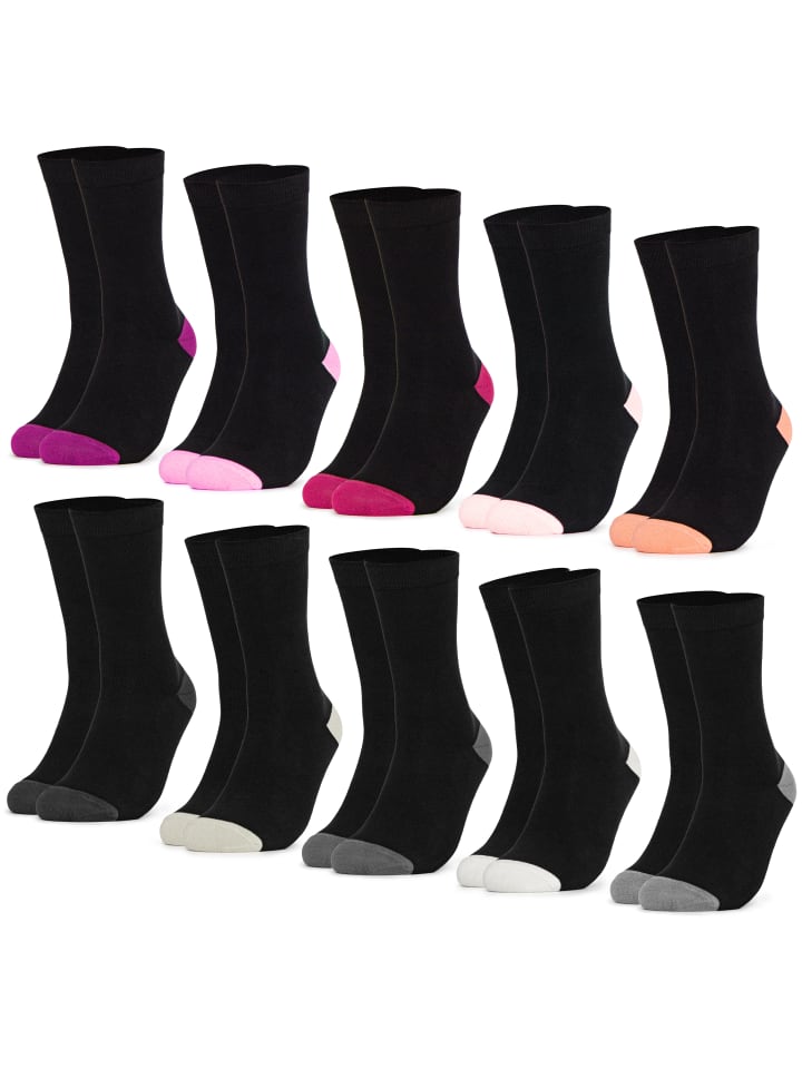 Occulto 10er Pack Muster Baumwollsocken Gertrud in Schwarz-Pink günstig kaufen