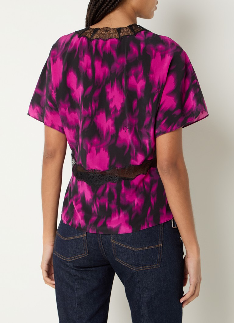 Top Zadig&Voltaire Tzar van zijde met print en details van kant