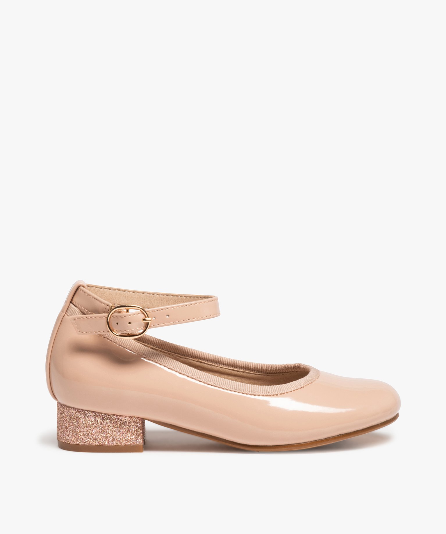 Ballerines fille vernies à talon pailleté et bride de chev... beige | GEMO