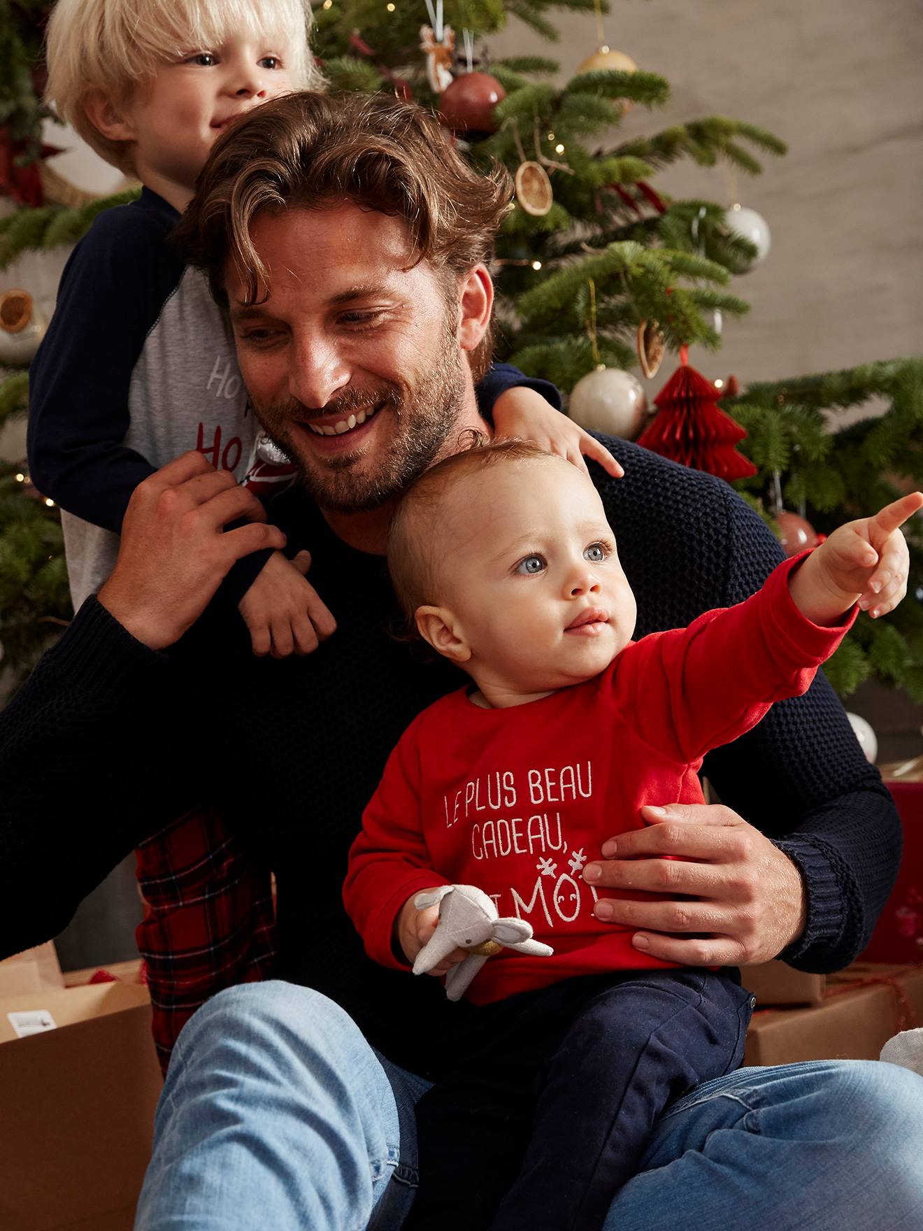 Sweat de Noël bébé garçon avec message rouge brique