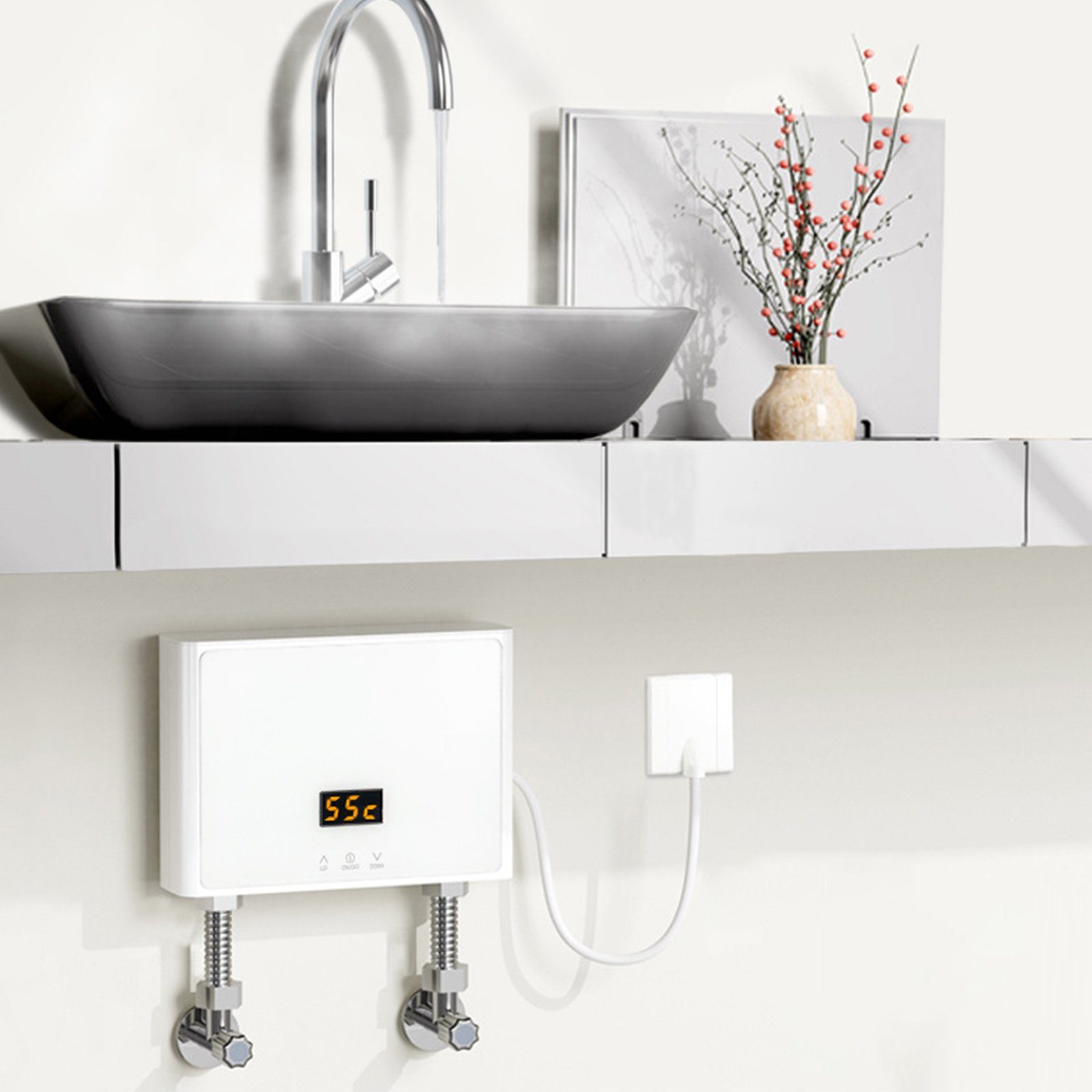TWSOUL Durchlauferhitzer Mini Durchlauferhitzer Tankless mit LED Digitalanzeige Panel, Temperaturauswahl 28-55 ℃, spart Strom