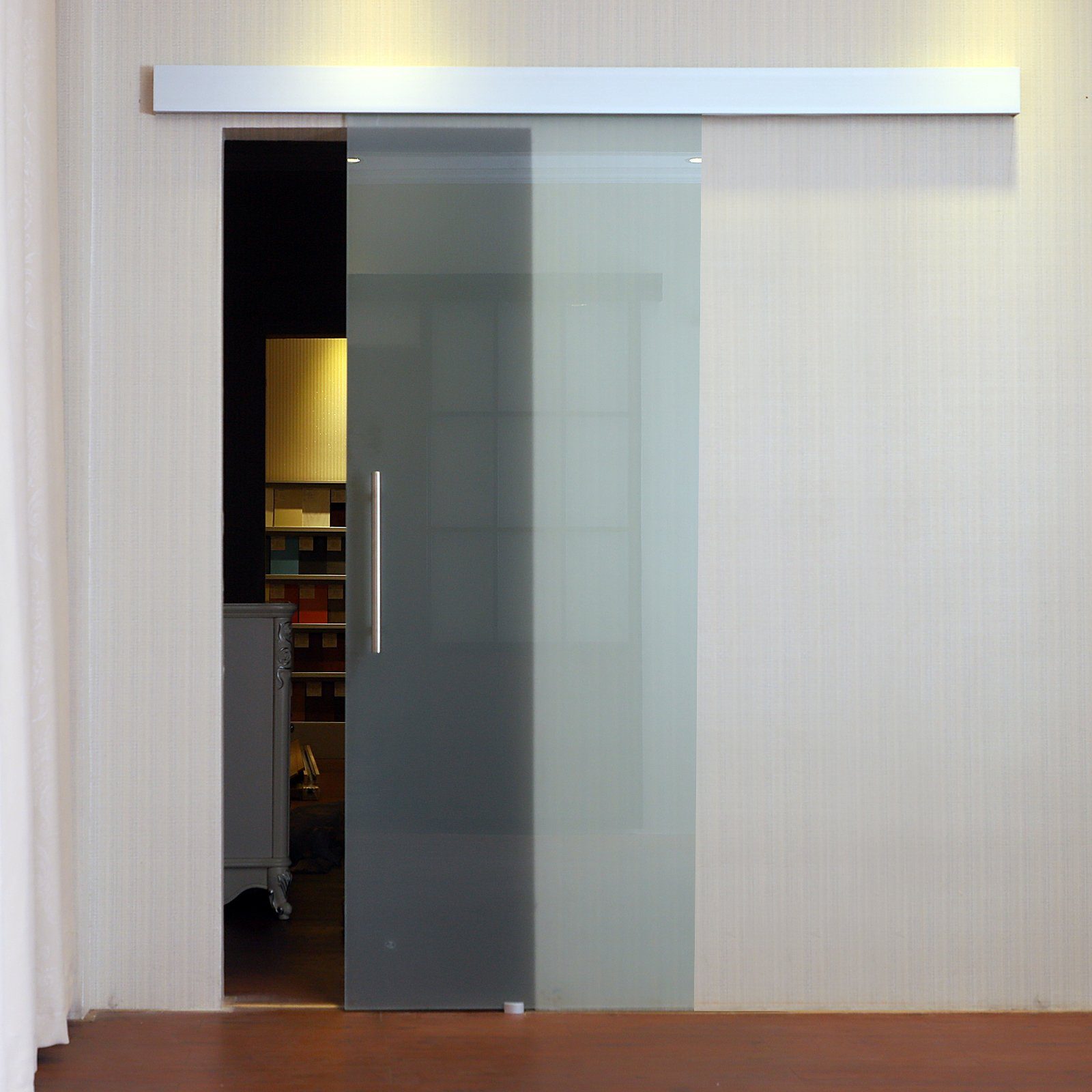 HOMCOM Glasschiebetür Glas Schiebetür mit Griffstange