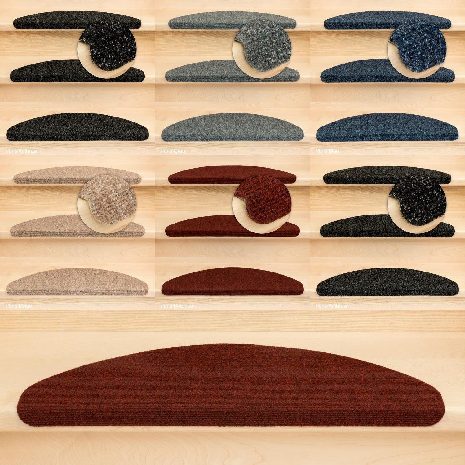 Stufenmatte Stufenmatten Ramon MW Halbrund Bordeaux 14 Stück, Metzker®, halbrund, Höhe: 2 mm, 14 Stück im Set - Bordeaux