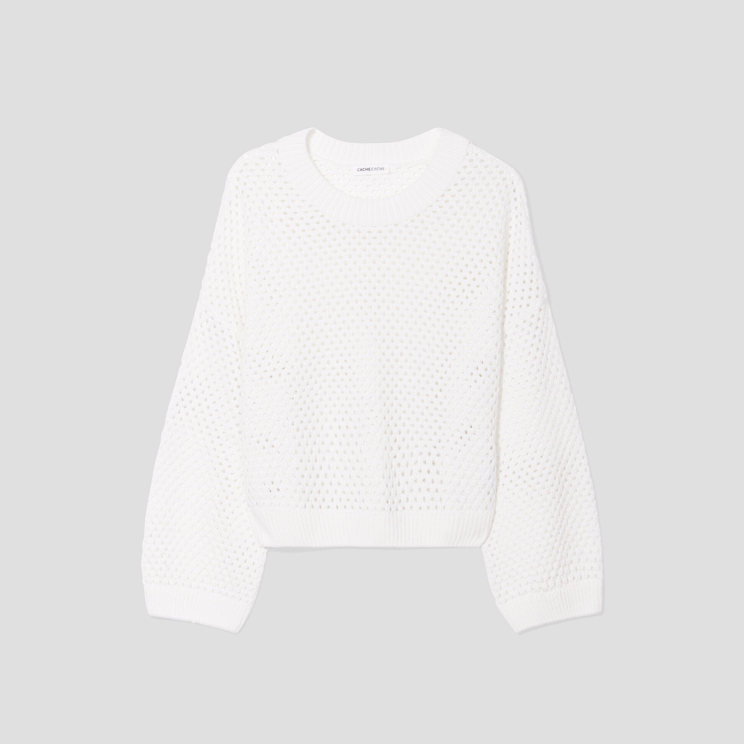 Pull ajouré col rond ecru femme | Cache Cache