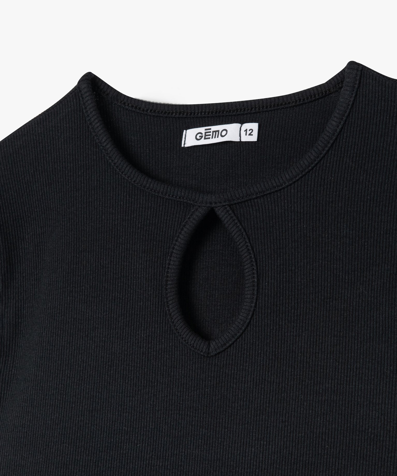 Tee-shirt fille en maille ctelée avec ouverture goutte noir | GEMO