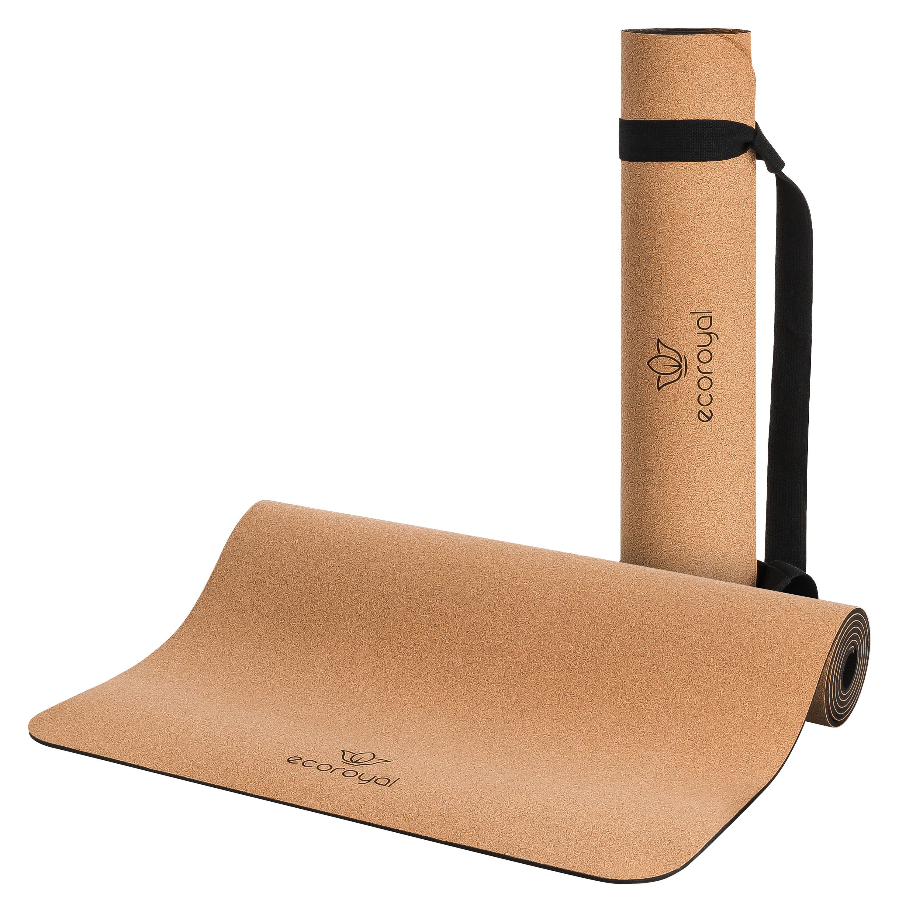 ecoroyal Yogamatte Yogamatte Kork mit Tragegurt I Rutschfest I 183 x 61 x 0,4 cm (Set, 1-St., Kork Yogamatte + Tragegurt), 183 x 61 x 0,4 cm