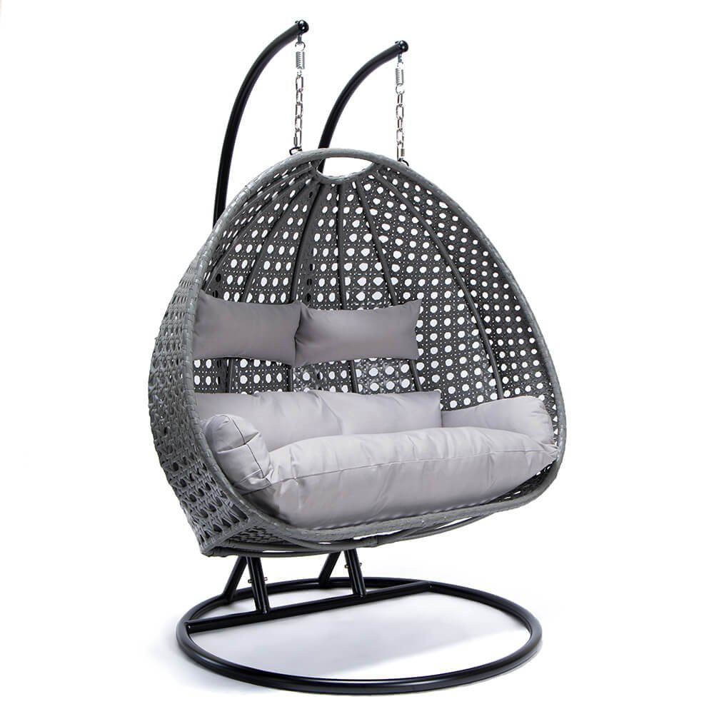 HOME DELUXE Hängesessel Polyrattan Hängesessel TWIN - inkl. Regenabdeckung (Set, 5-St., Arm, Fuß, Korb, Kissen, Kette, Karabinerhaken und Regenabdeckung), gefederte Aufhängung
