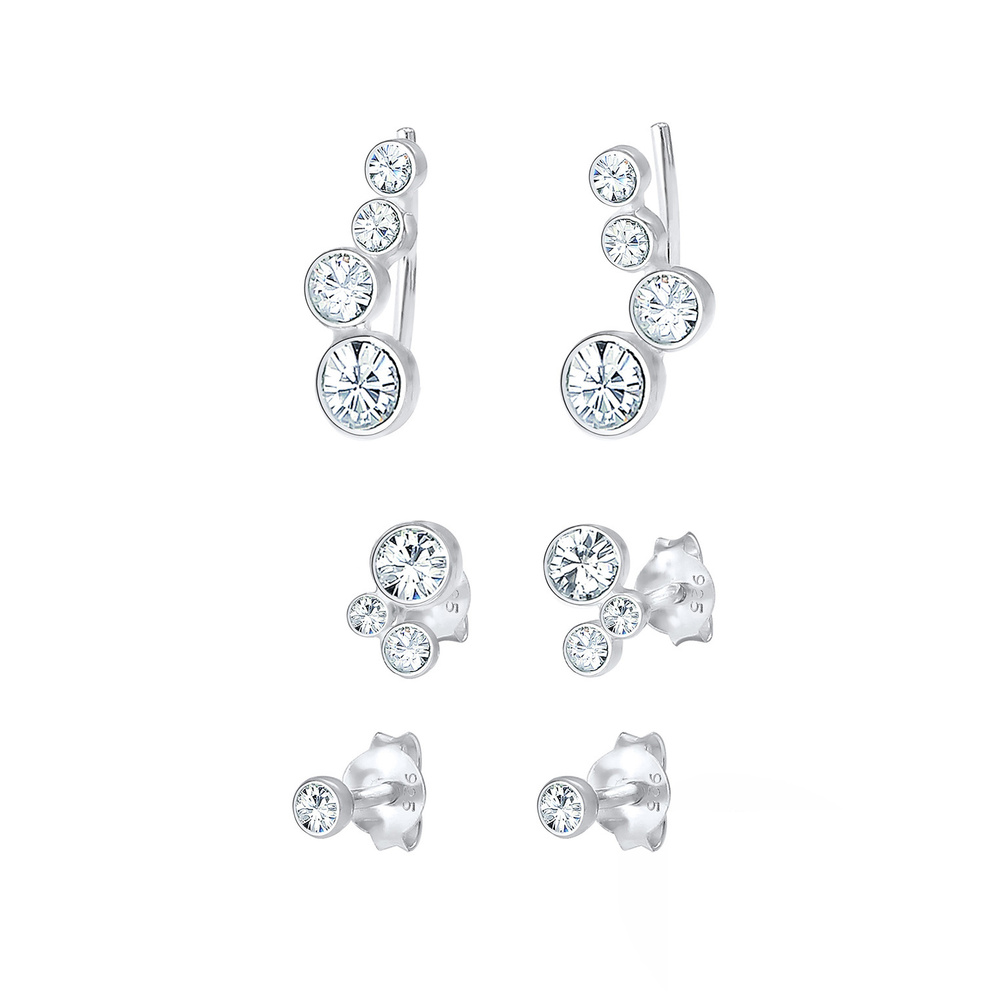 Elli Elli Boucles d'Oreilles Earclimber Classique Élégant avec Cristaux  Boucles d'Ore Boucles d'oreilles
