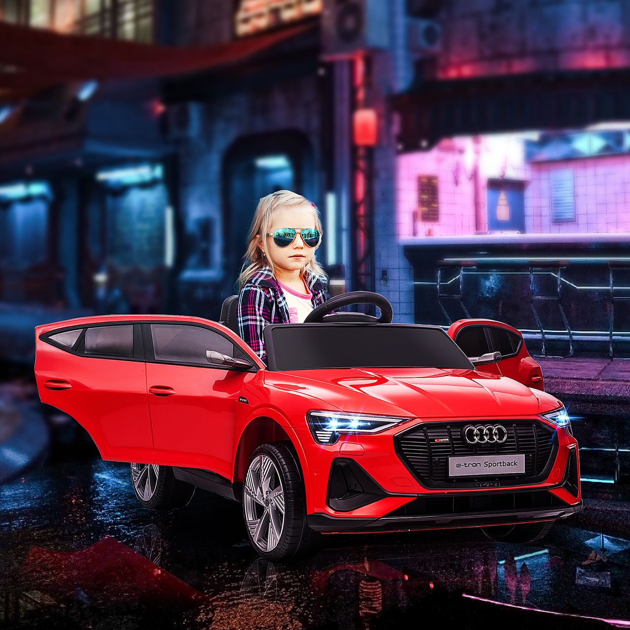 HOMCOM Kinder Elektroauto mit Fernbedienung, Musik, bis 5 km/h, Rot