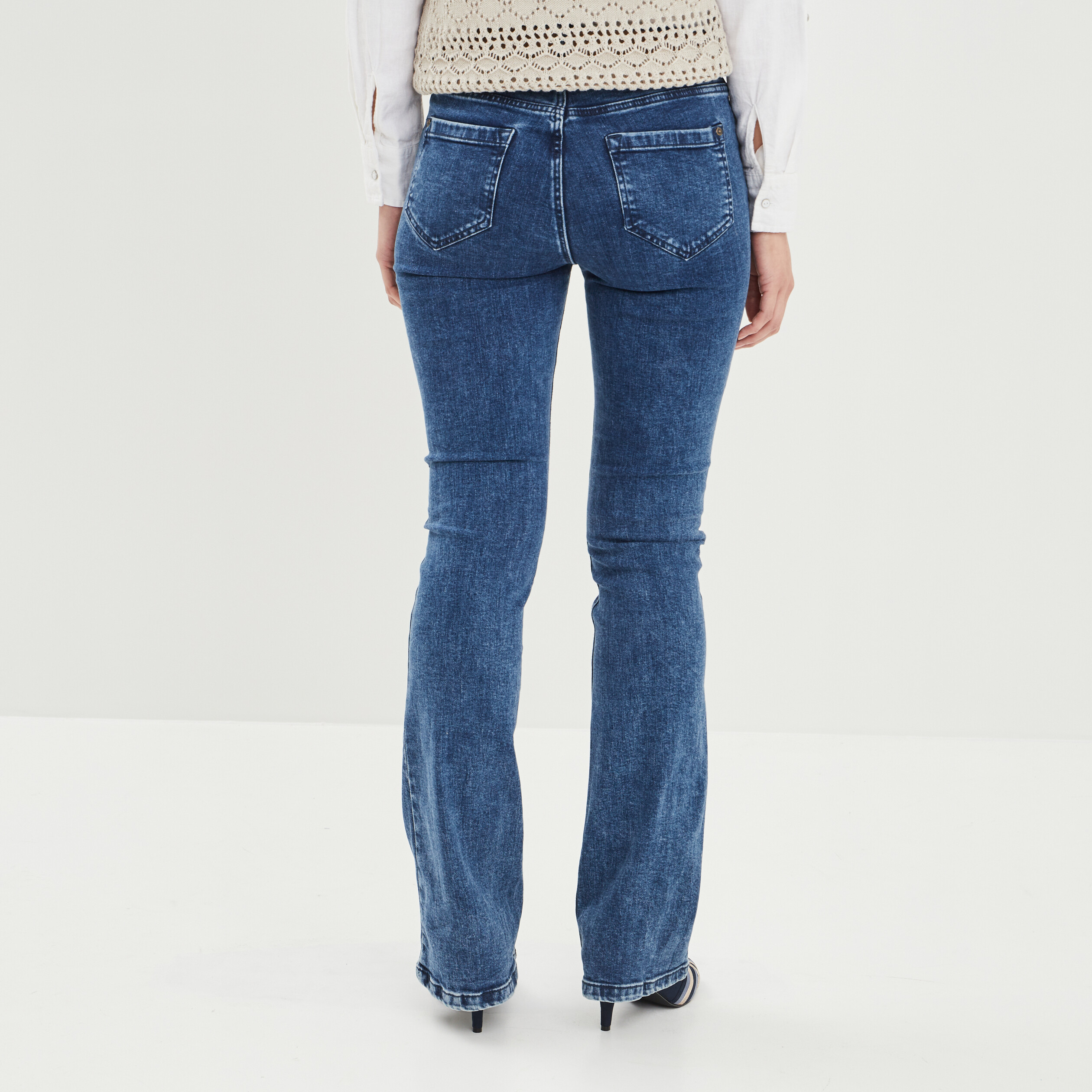 Jeans bootcut taille haute ceinturé denim brut femme | La Halle