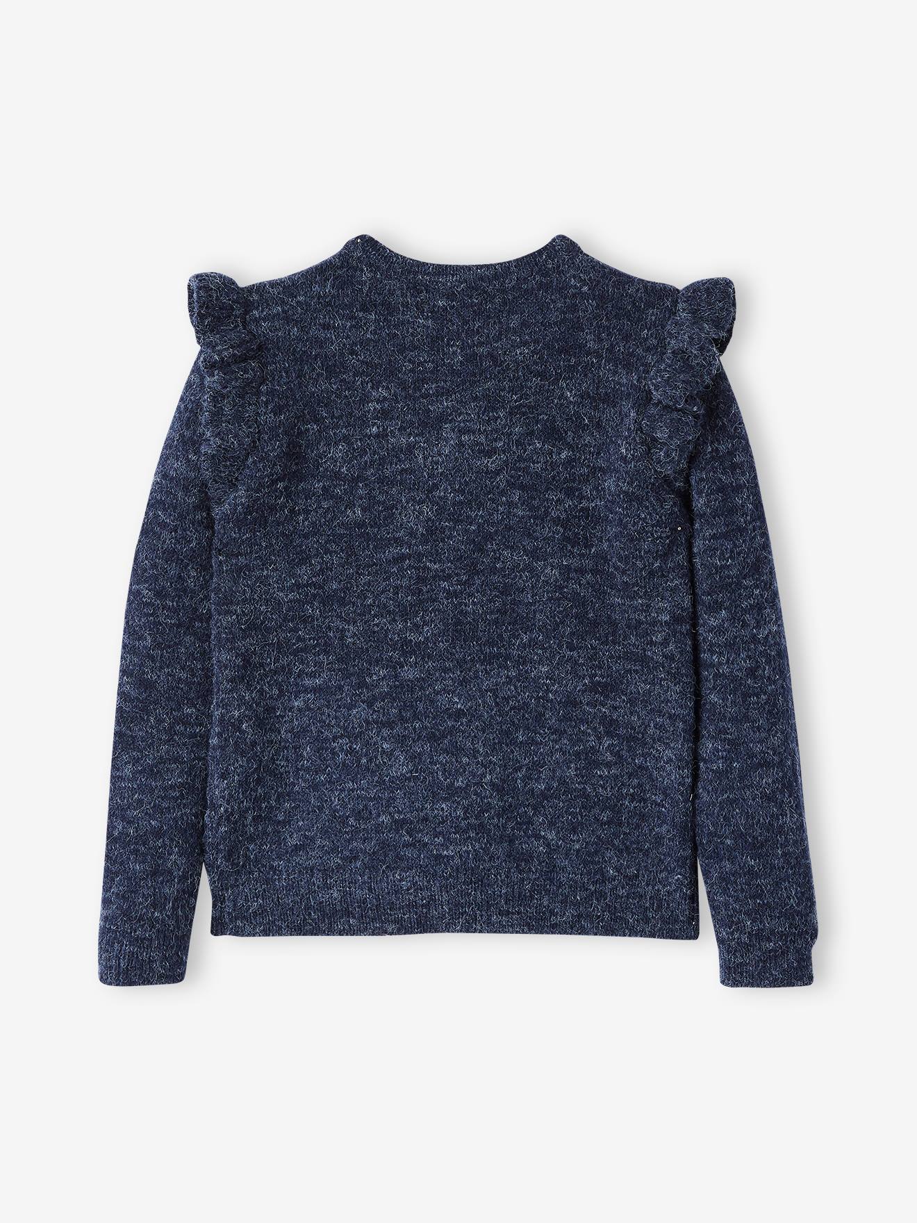 Gilet volanté fille maille mousseuse encre