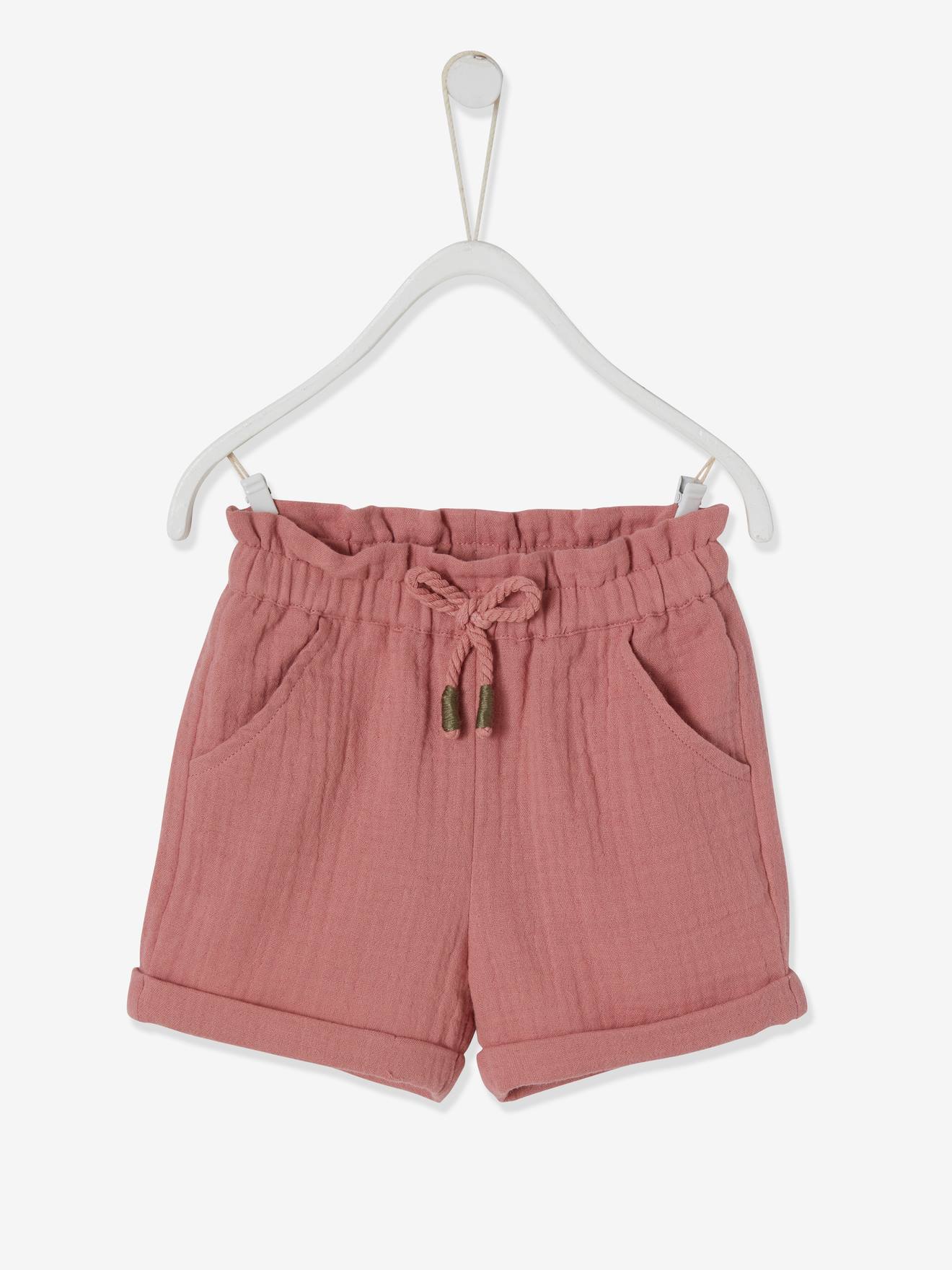Short taille élastiquée bébé en gaze de coton abricot