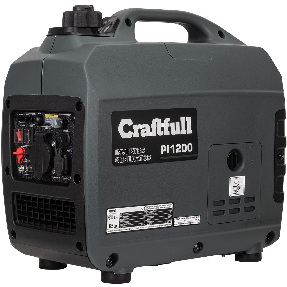 Craftfull Stromerzeuger Stromgenerator Benzin Power Inverter PI1200/ PI2000, 1,50 in kW, (Stromerzeuger 2x Fast-Charge USB-Anschluss - 12 V/8,3 A - Eco Modus - Ölmangelschutz - reine Sinuswelle für sensible Elektronik, 1-tlg., Spitzenleistung 1200 W