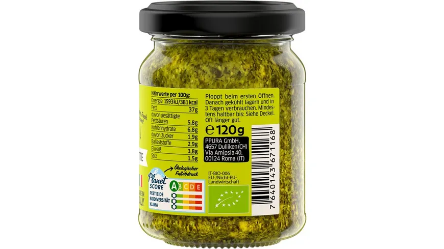 PPURA Bio Pesto Basilikum 120 g