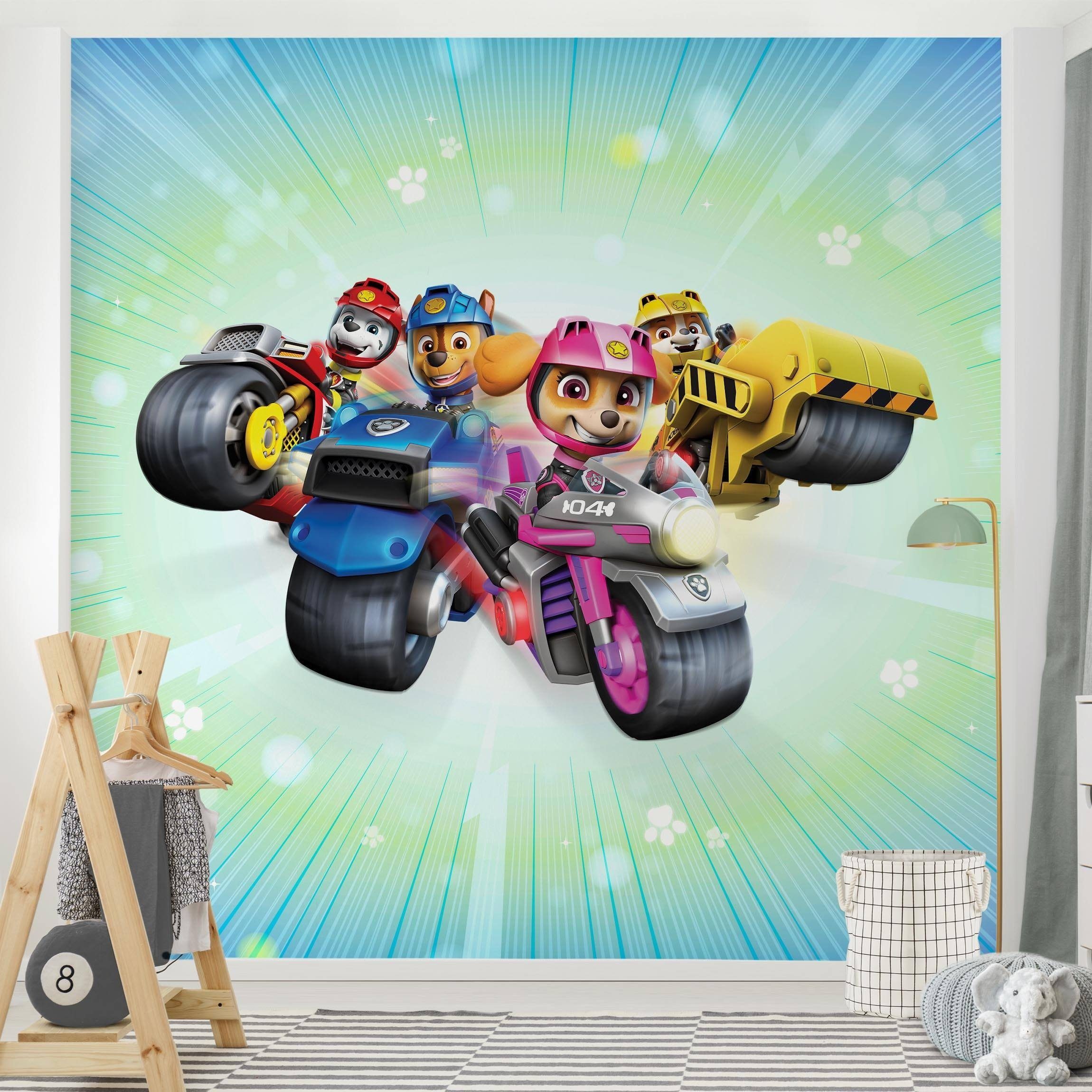 Bilderdepot24 Kindertapete Kinderzimmer PAW Patrol Moto Pups Action Blau Kinder Wanddeko Motorrad, Glatt, Matt, (Inklusive Gratis-Kleister oder selbstklebend), Mädchenzimmer Jungenzimmer Babyzimmer Bildtapete Fototapete Wandtapete