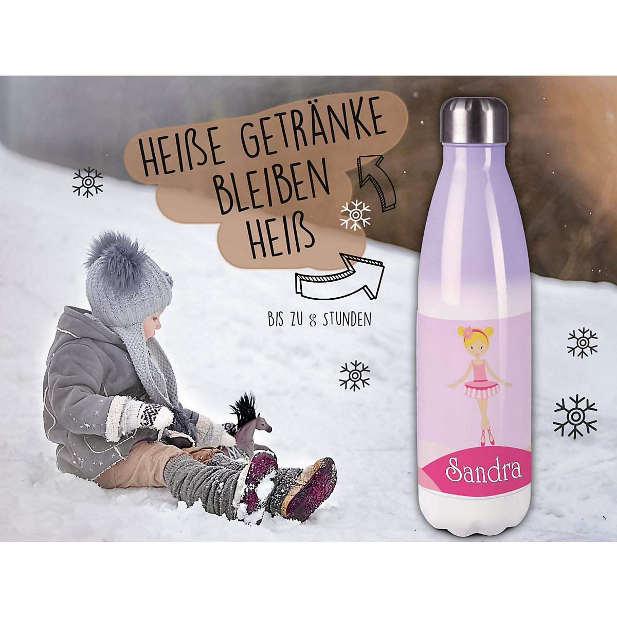 Edelstahl Kinder Thermoflasche / Trinkflasche bunt Balerina Spülmaschinenfest, Auslaufsicher, Bruchfest, Doppelwandig, Für Heißgetränke geeignet, Mit Deckel, Isoliert