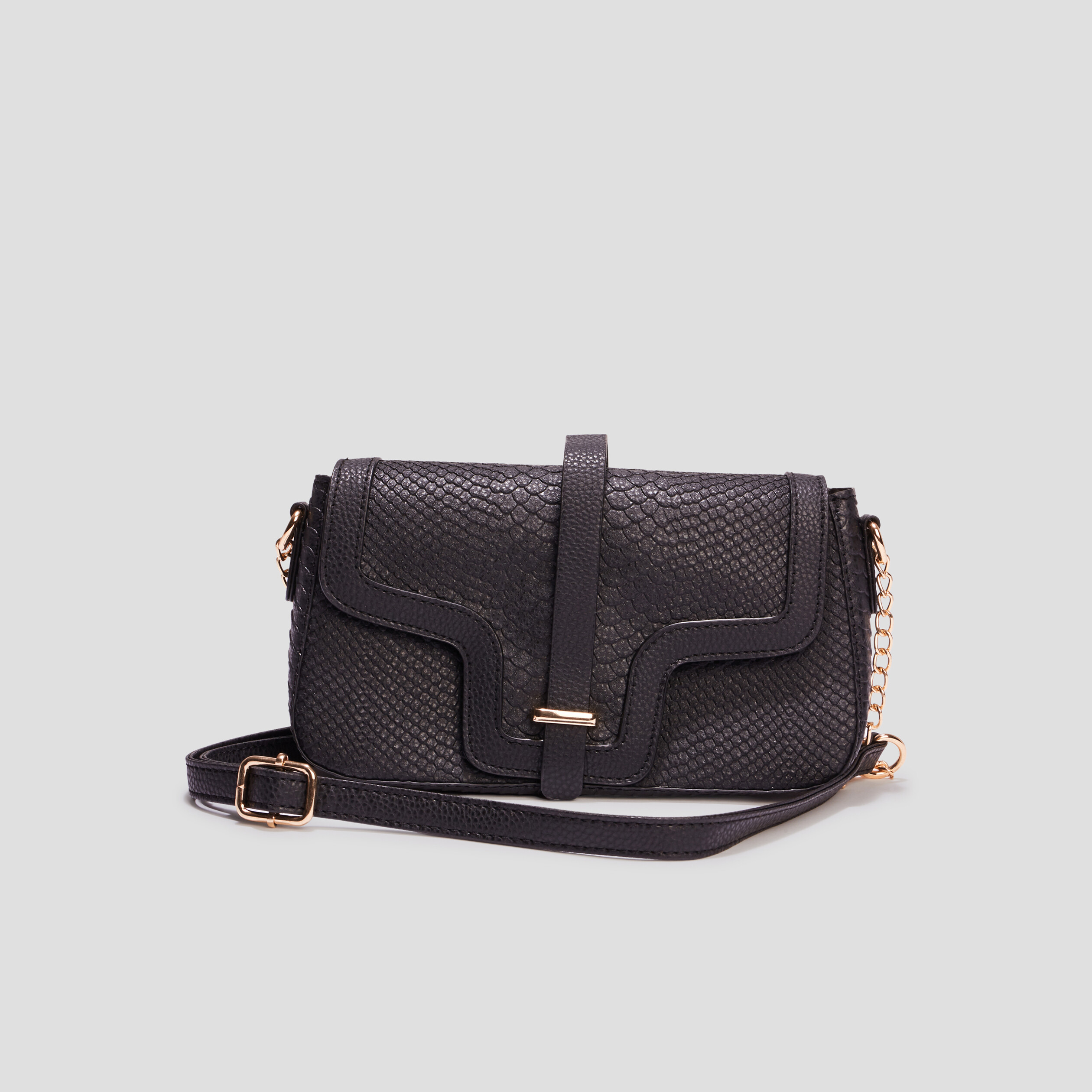 Sac bandoulière aspect croco noir femme | La Halle