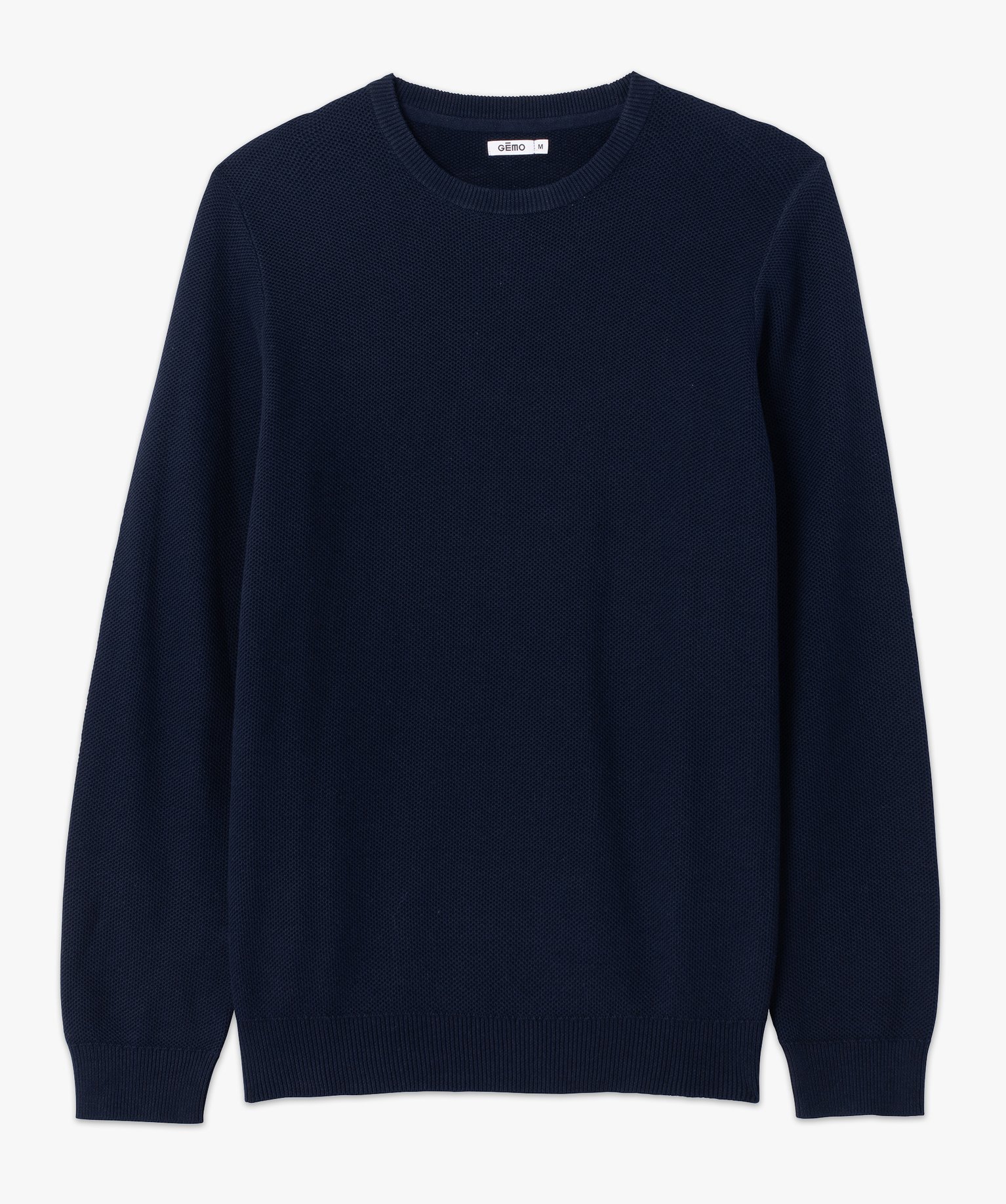 Pull homme en maille fantaisie unie bleu fonce | GEMO