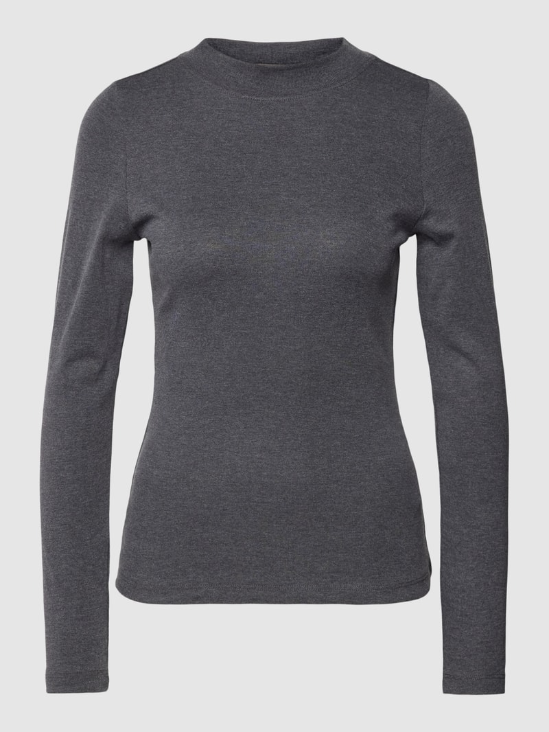 Longsleeve mit geripptem Rundhalsausschnitt in anthrazit meliert