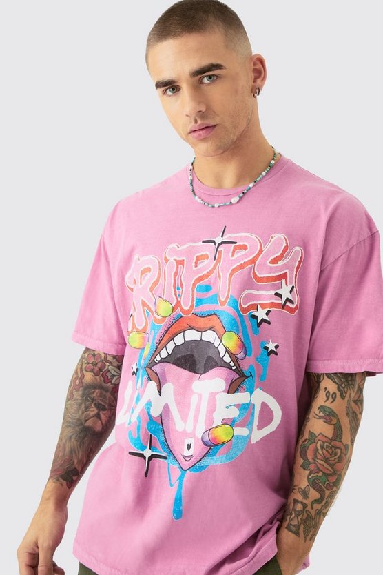Oversize T-Shirt mit Trippy Lip Print