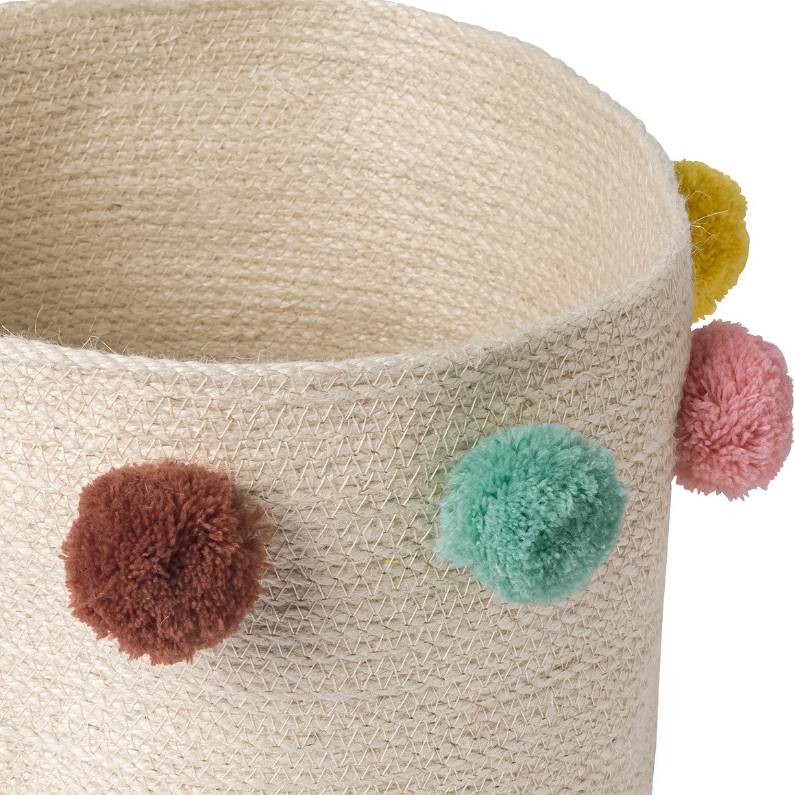 Aufbewahrungskorb mit bunten Pompons