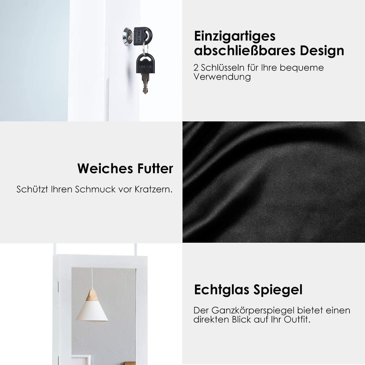 COSTWAY Schmuckschrank abschließbar, hängend Tür und Wandmontage, 15 LED