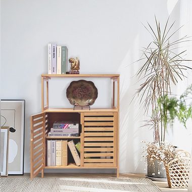 WAOHO Badkommode Badezimmerschrank Bambus, Sideboard Wohnzimmer, Schließfach 65X87X33cm, Abnehmbare Partition