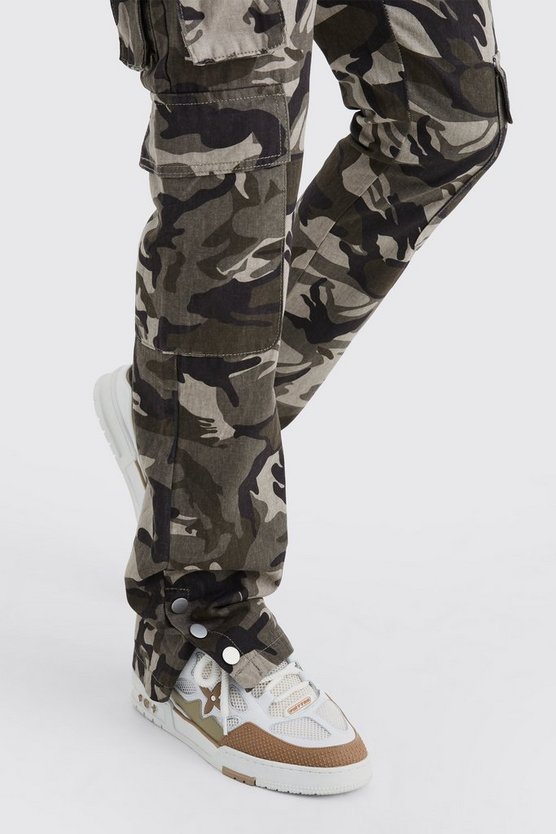 Slim Cargo Camouflage Cargo-Hose mit Druckknöpfen