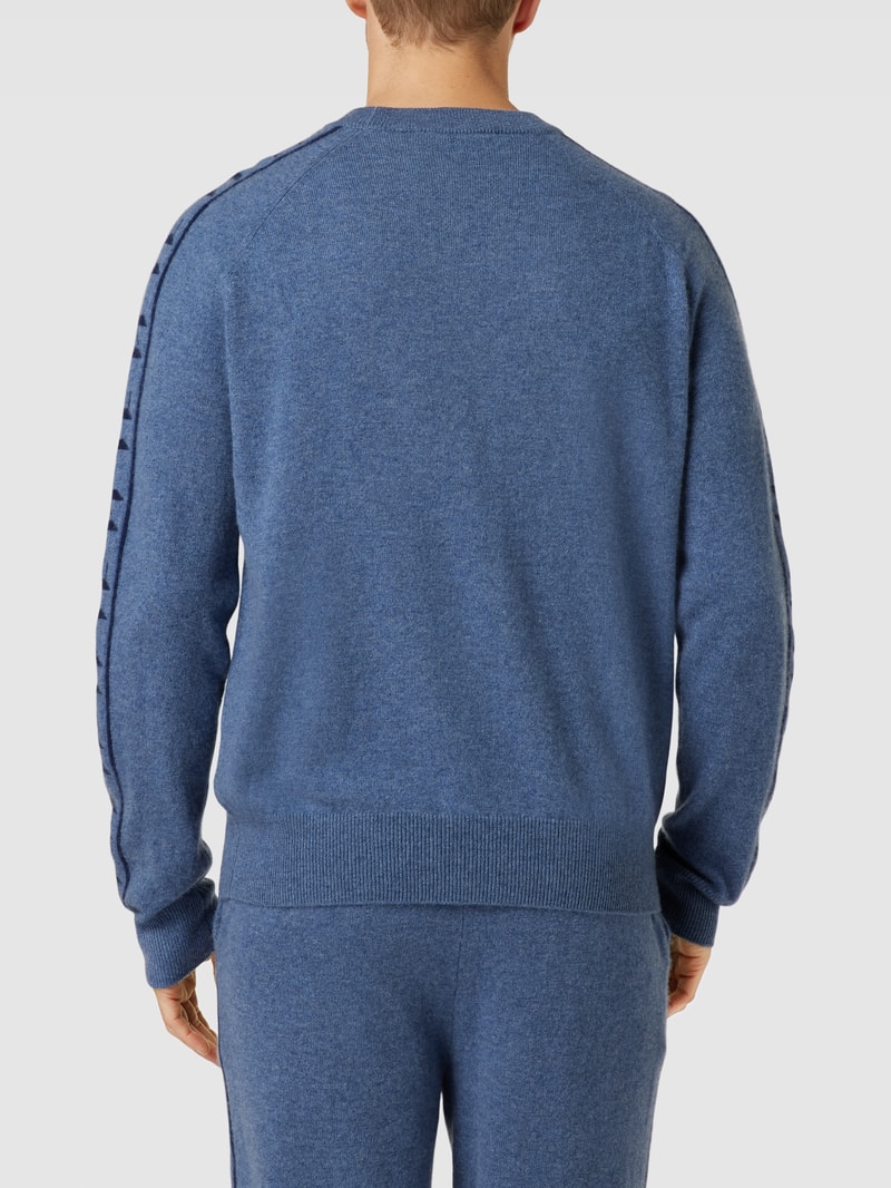 Strickpullover mit Zopfmuster in blau meliert