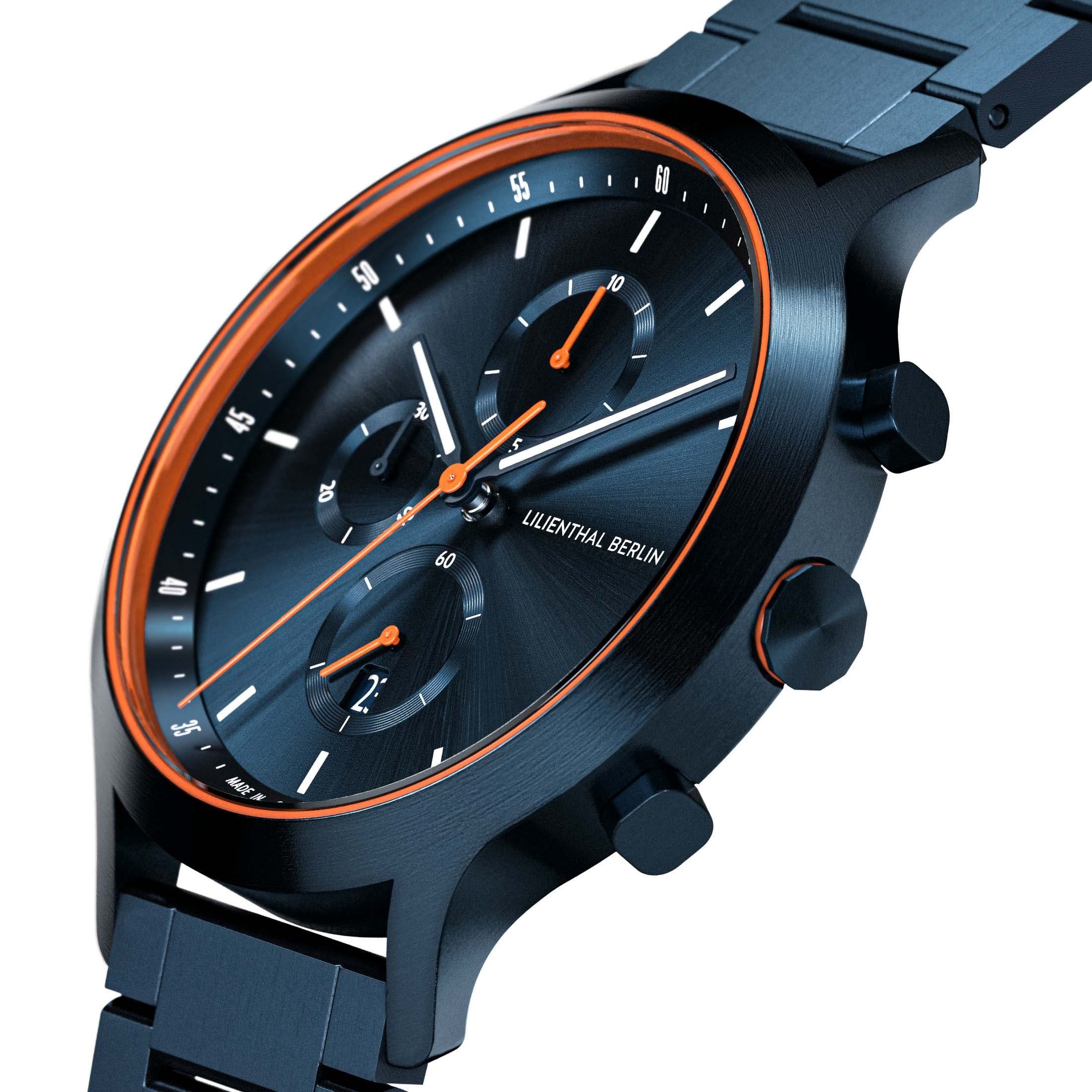 Lilienthal Berlin Chronograph Chronograph Blue Orange - Edelstahl Blau