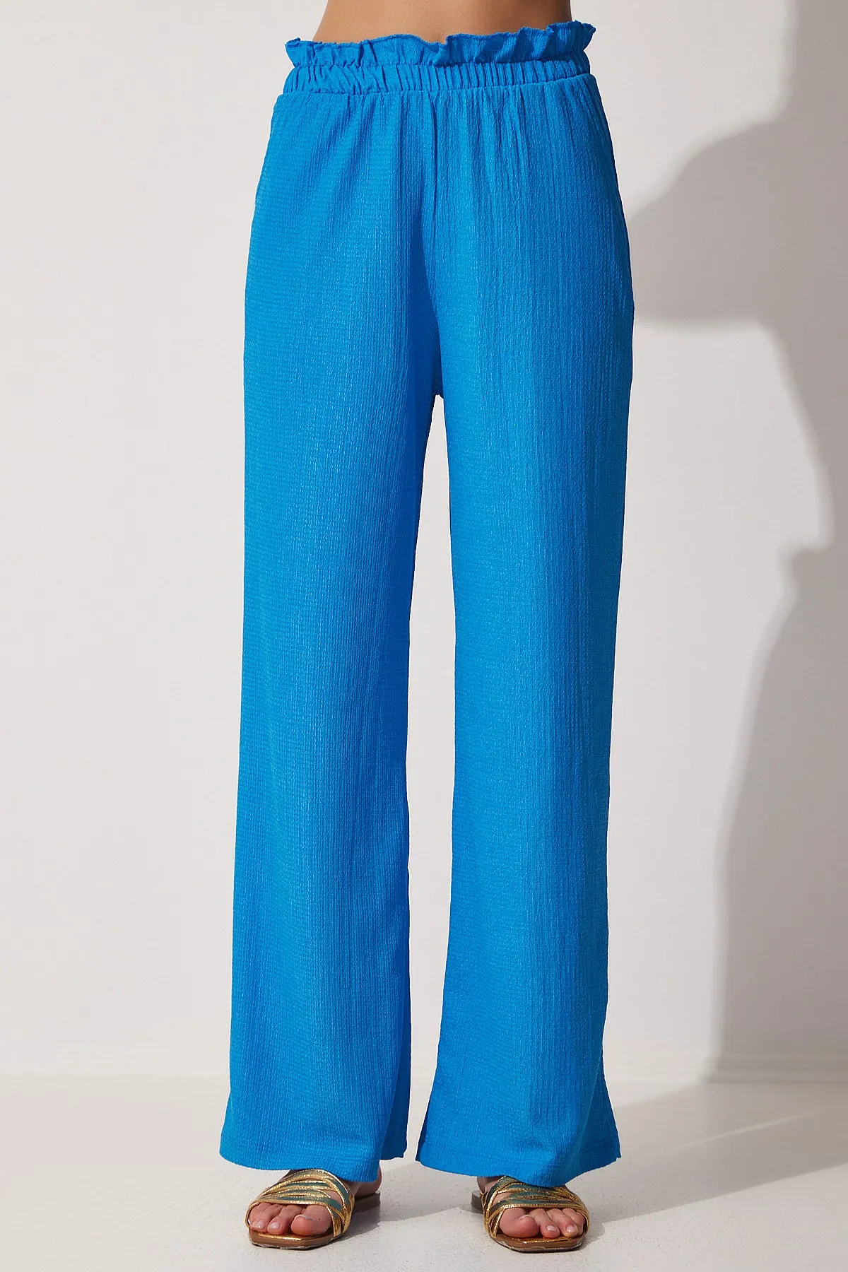 Happiness İstanbul  Blaue, weit geschnittene, lockere Damenhose MC00173