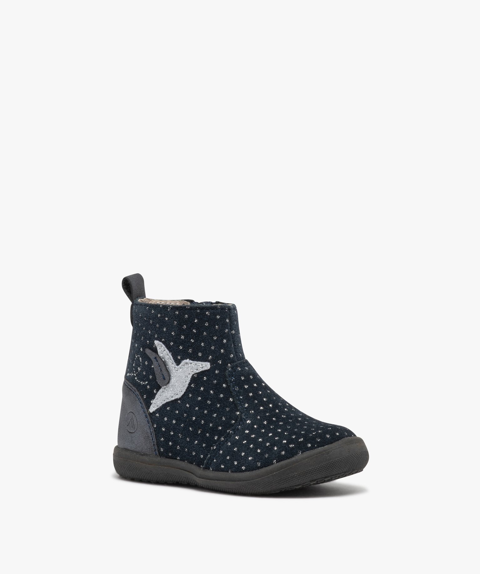 Boots bébé fille en cuir à petits pois brillants - Alma P... marine | GEMO