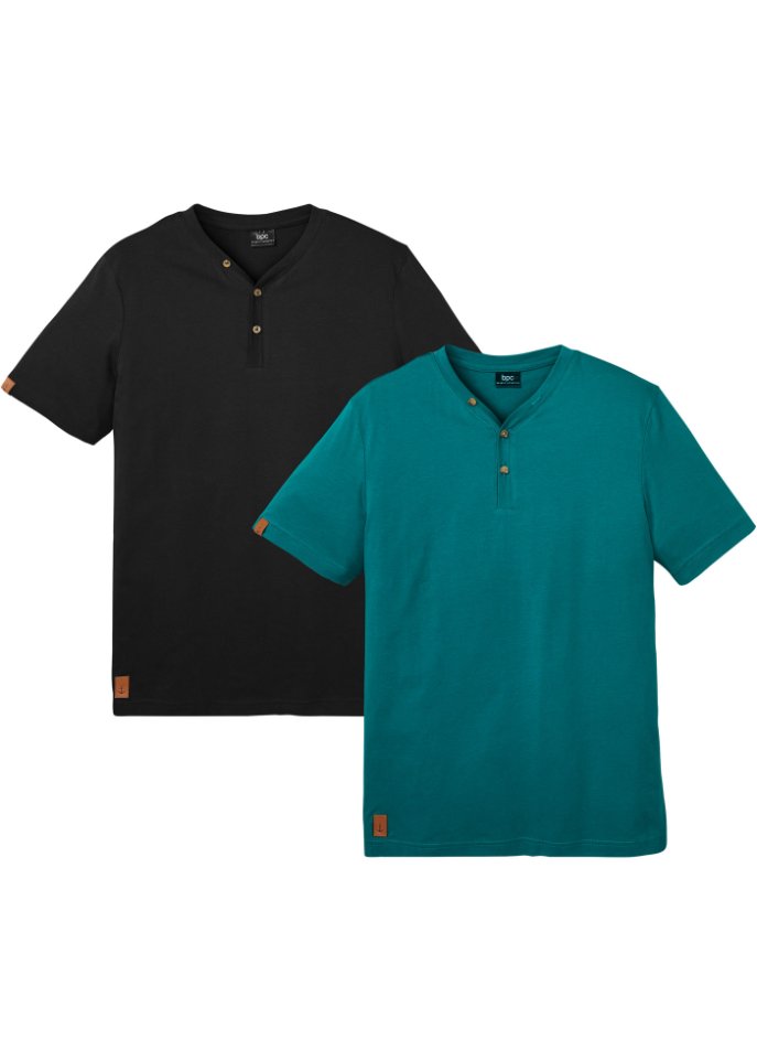 Henleyshirt, Kurzarm (2er Pack) aus Bio Baumwolle
