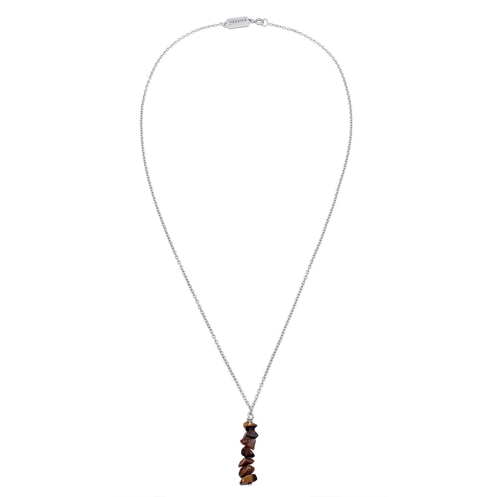 KUZZOI KUZZOI Collier Hommes Pendentif éclat avec pierres précieuses œil de tigre en arg Bijoux