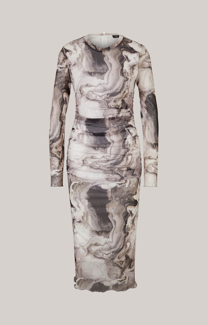 Mesh-Kleid in Offwhite/Schwarz