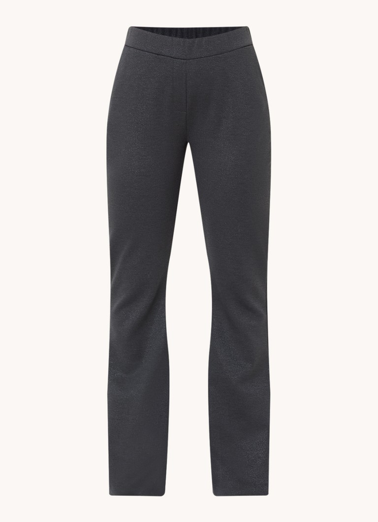 Pantaloni a zampa a vita alta color espresso con inserti in lurex