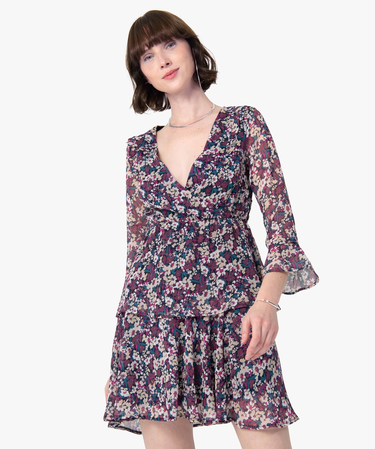 Blouse femme à motifs fleuris et décolleté cache-cur | GEMO