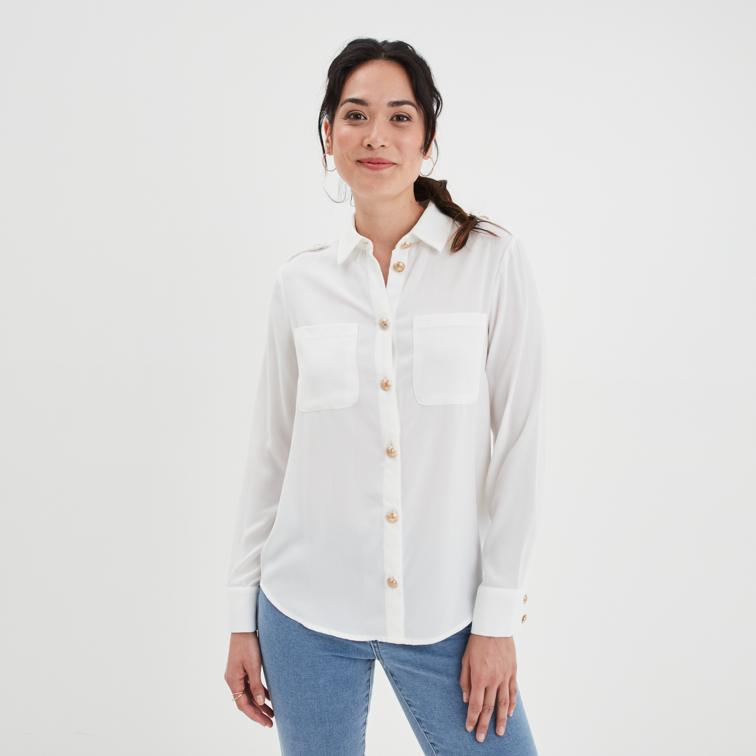 Chemise manches longues Mosquitos blanc femme | La Halle