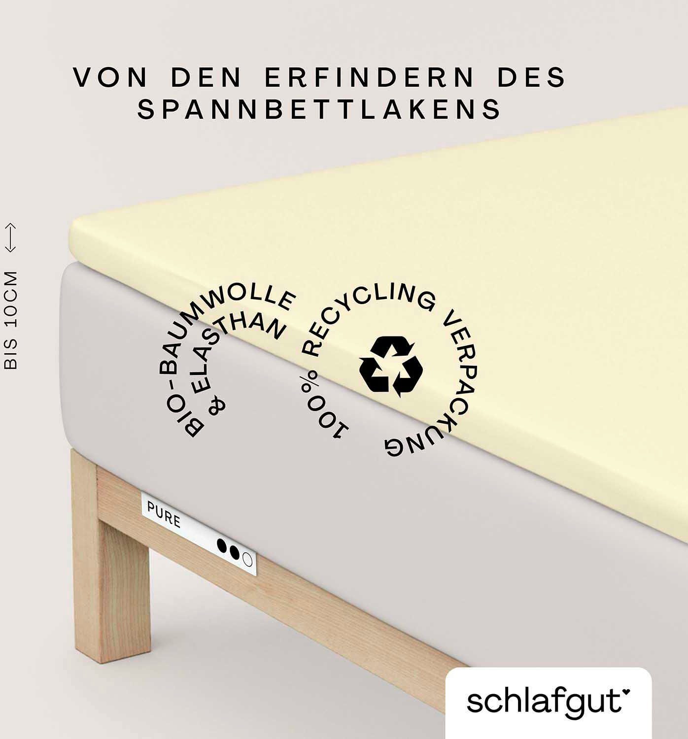 Spannbettlaken PURE TOPPER in Gr. 90x200, 140x200 oder 180x200 cm, Laken für Topper, Schlafgut, Jersey-Elasthan, Gummizug: rundum, (1 Stück), aus 100% Bio-Baumwolle, für Matratzen bis 10 cm Höhe, Bettlaken