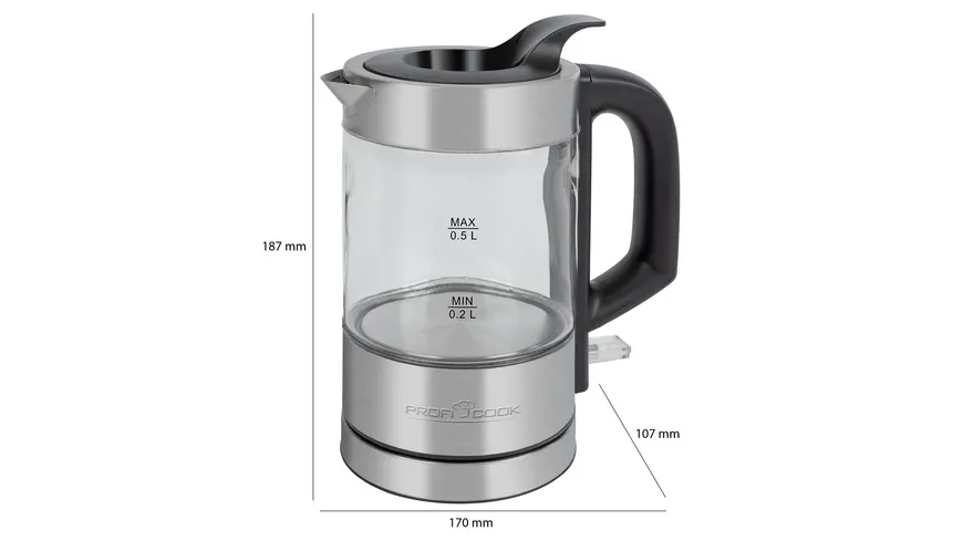 PROFI COOK Wasserkocher Glas PC-WKS 1228G 0,5l
