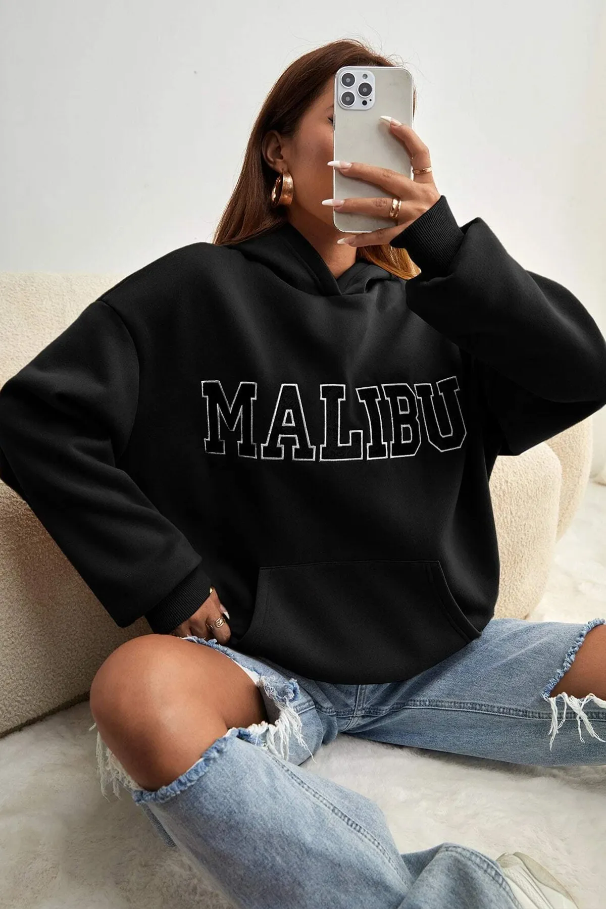 uyguntarz  Unisex-Sweatshirt mit Malibu-Aufdruck in Übergröße