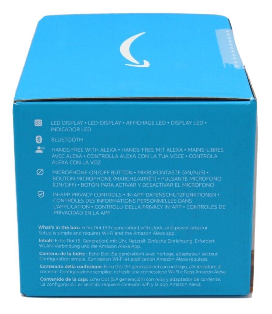 Amazon Echo Dot mit Uhr 5. Generation 1.0 Smart Speaker (WLAN (WiFi), Integrierter Temperatursensor, Mikrofon-aus-Taste)