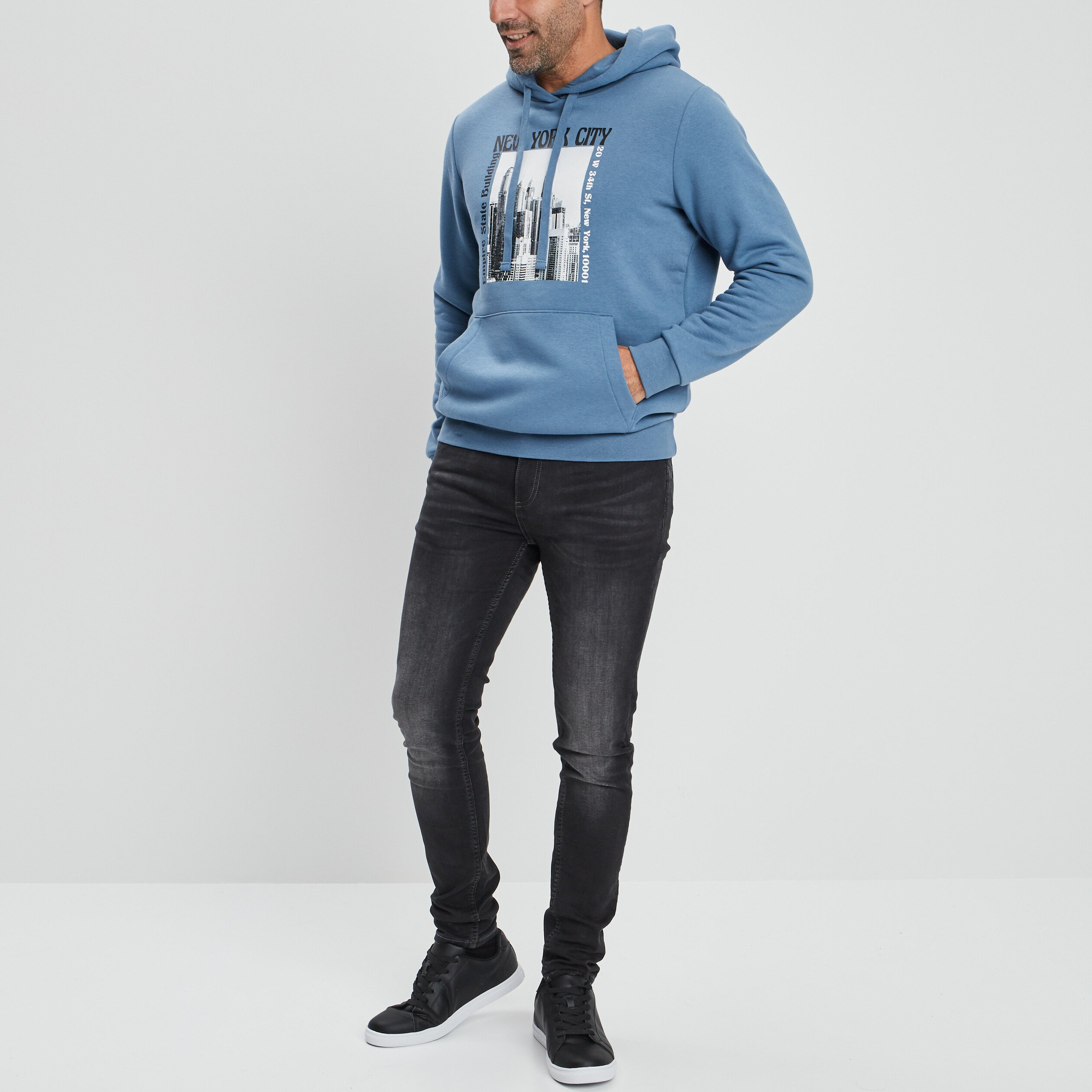 Sweat à capuche hoodie bleu gris homme | La Halle