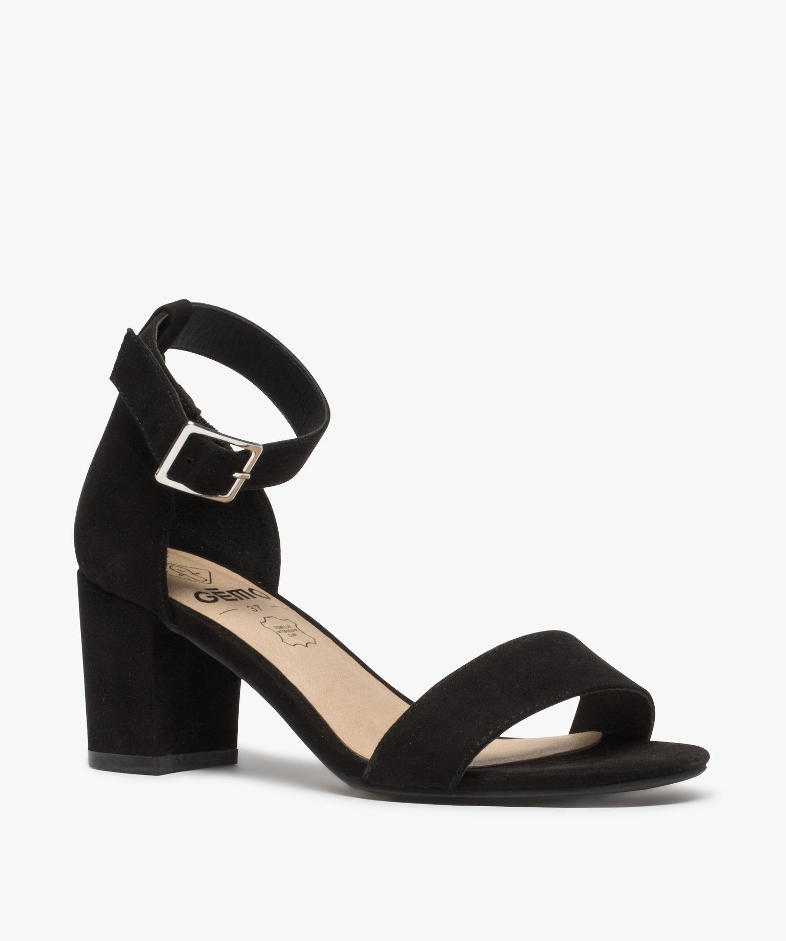 Sandales femme à talon unies coupe spéciale pied large noir | GEMO