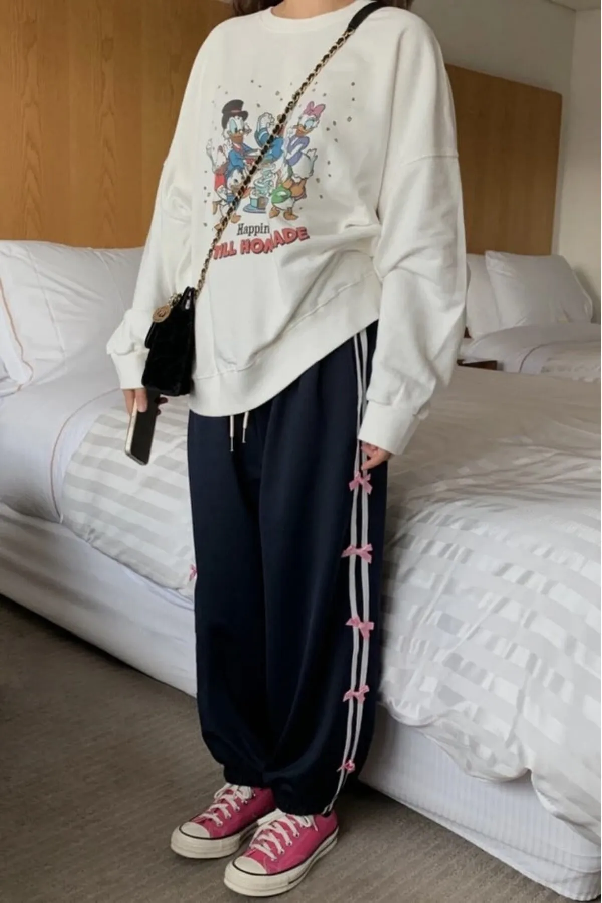 EFBUTİK  Marineblaue Fallschirm-Jogginghose mit seitlichen Streifen und Schleifenmuster