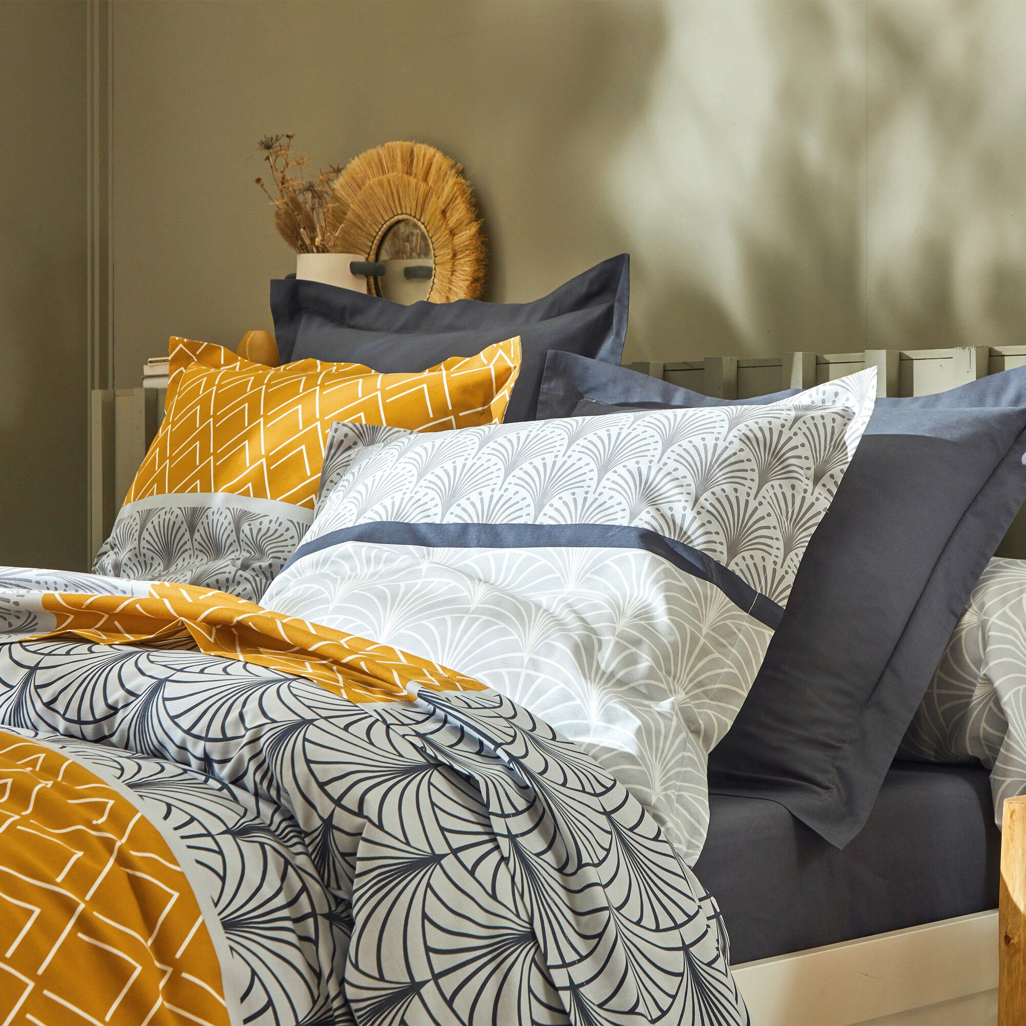 Linge de lit Eddy en coton à motifs graphiques
