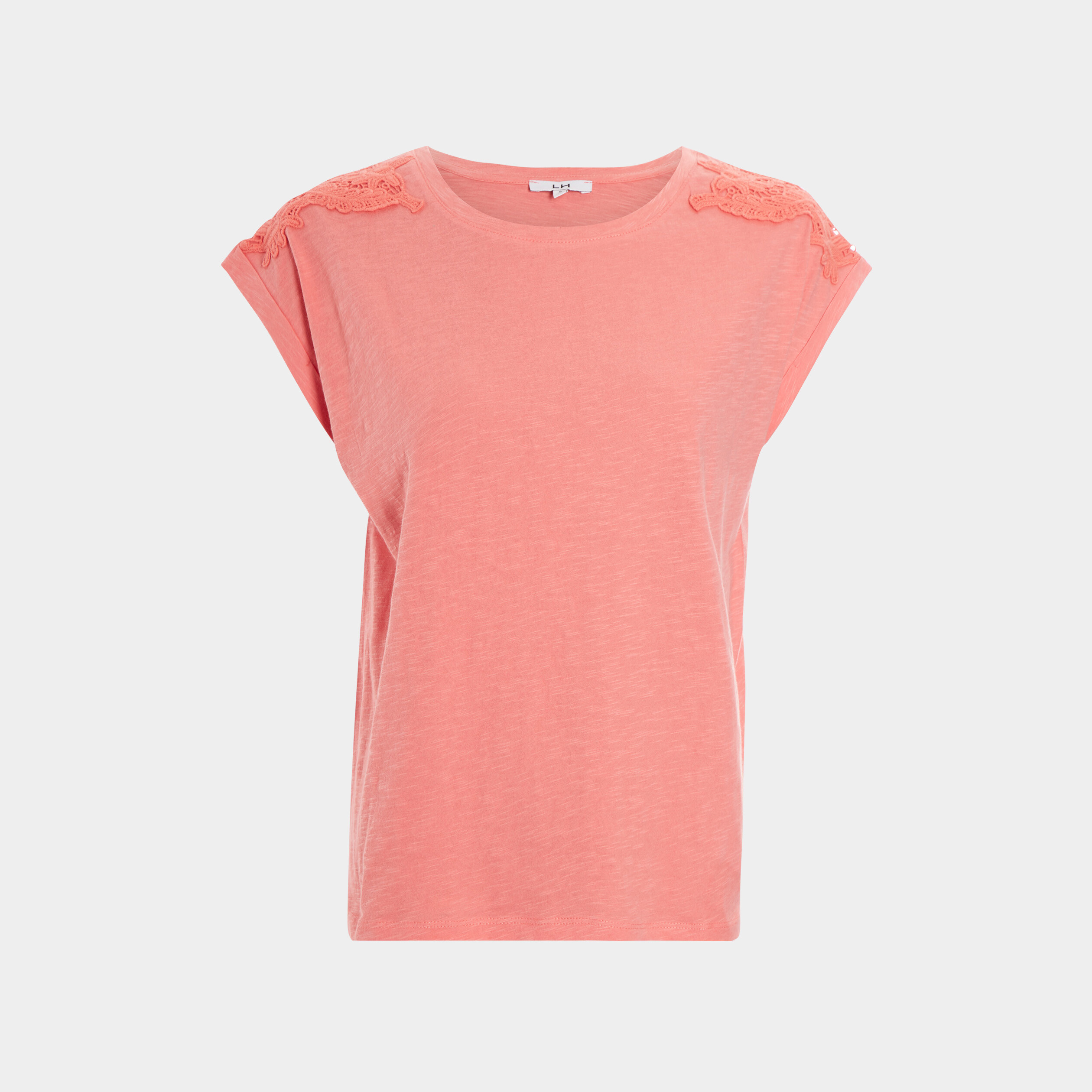 T-shirt manches courtes effet macramé rose corail femme | La Halle