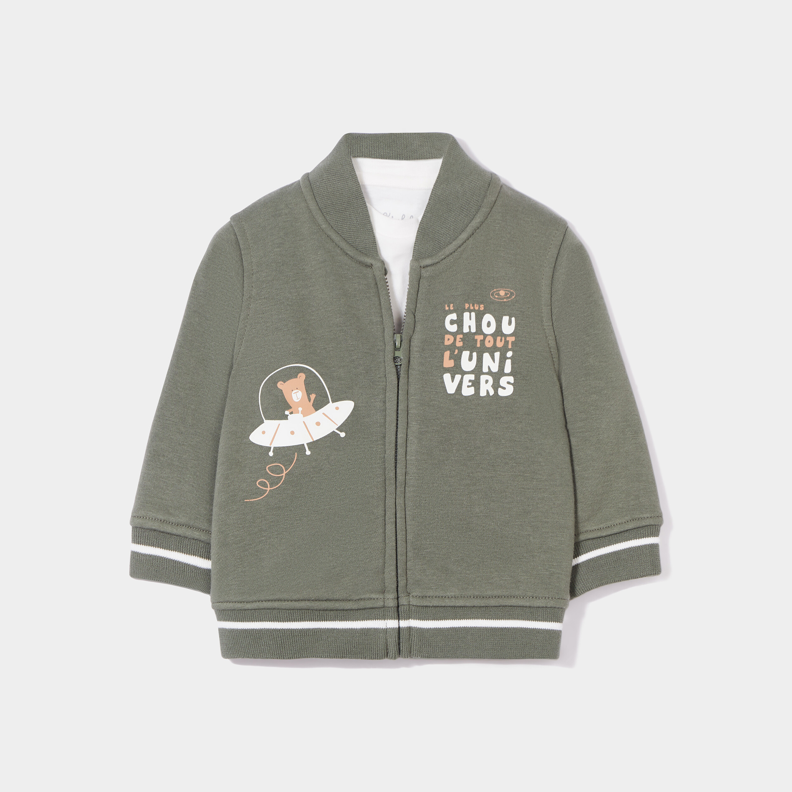 Ensemble 2 pièces t-shirt et gilet teddy vert kaki bébé garçon | La Halle