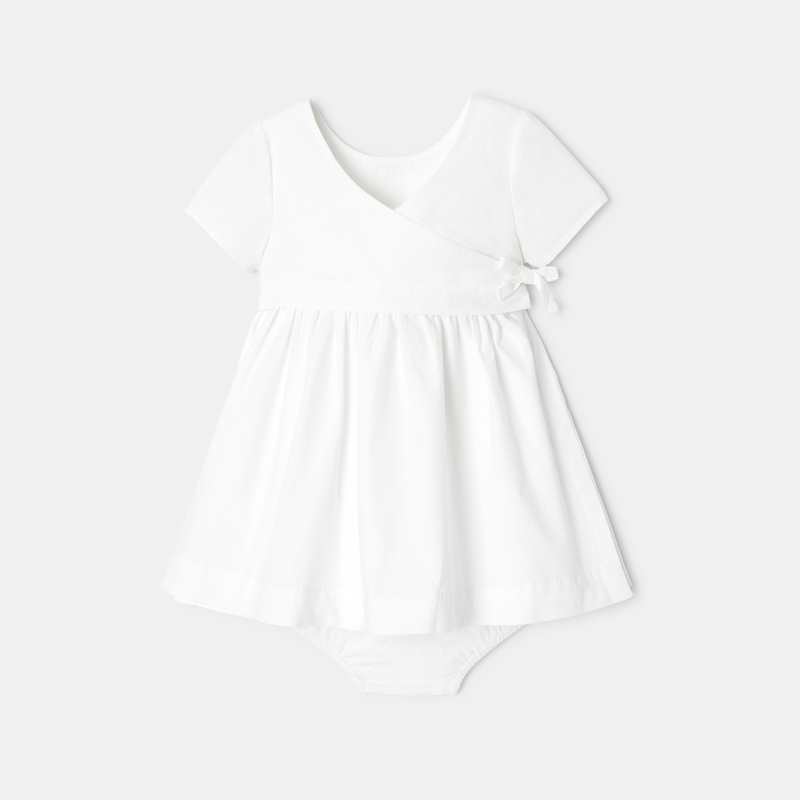 Robe à manches courtes et bloomer en coton bio blanche naissance Absorba